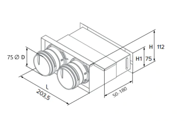 Skrzynka rozprężna długa fi 125 2x75 (AST-125/2x75-300) do rekuperacji