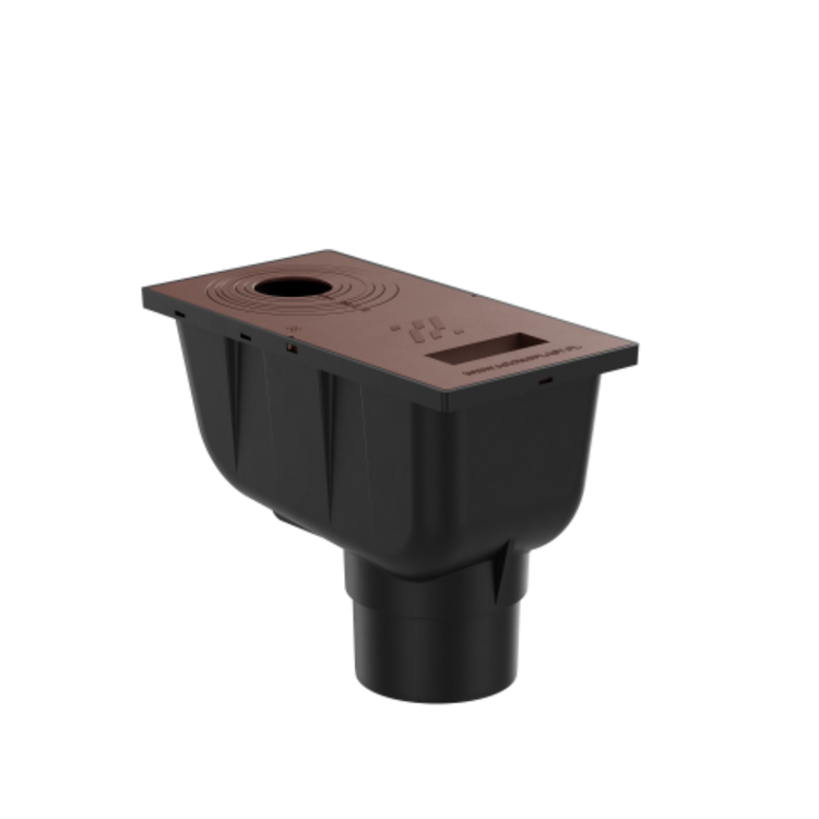 Osadnik Rynnowy Pionowy BRĄZOWY do Rur Okrągłych z klapką rewizyjną fi110 