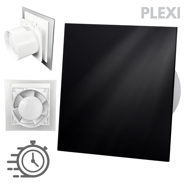 Wentylator łazienkowy dRim fi125 (DTS) + FRONT PP Czarny połysk