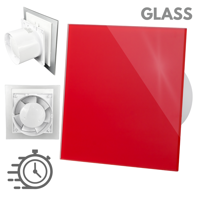 Wentylator łazienkowy dRim fi100 (DTS) + FRONT SZKŁO Czerwony połysk