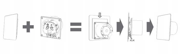 Wentylator łazienkowy dRim fi100 (PS) + FRONT PP Szary