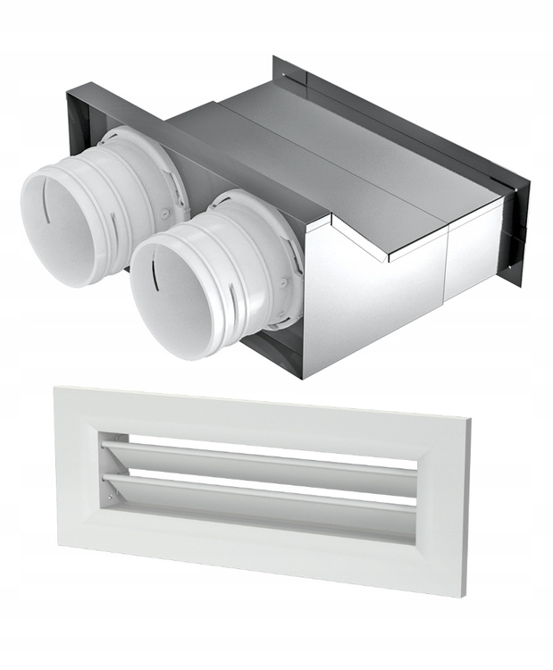 SKRZYNKA ROZPRĘŻNA PRZELOTOWA ŚCIENNA 2x75 + KRATKA WENTYLACYJNA 200x55 mm