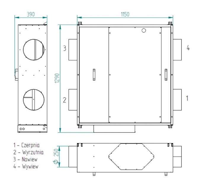 Rekuperator podwieszany HAVA P 900 z nagrzewnicą wstępną