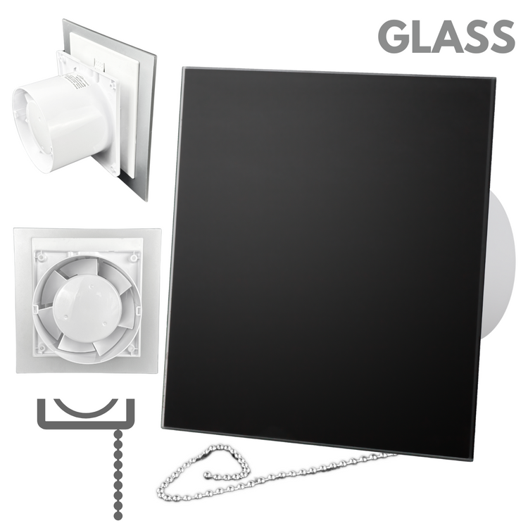 Wentylator łazienkowy dRim fi125 (PS) + FRONT Szkło Czarny mat