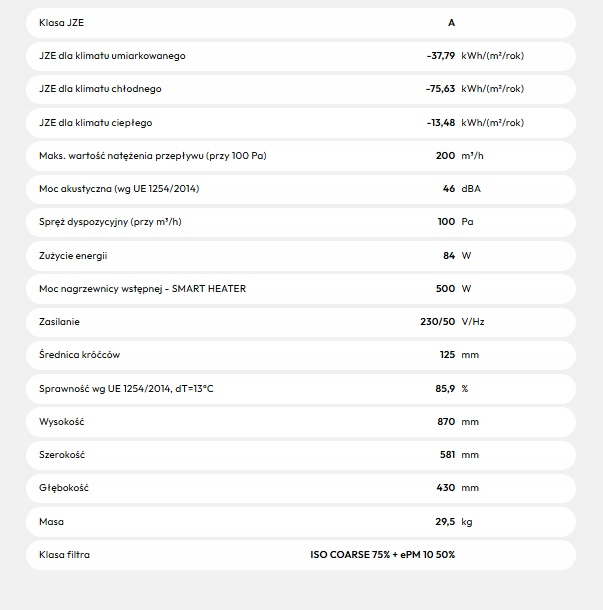 Rekuperator WANAS BLACK 200V XF Centrala wentylacyjna - 200 m3/h