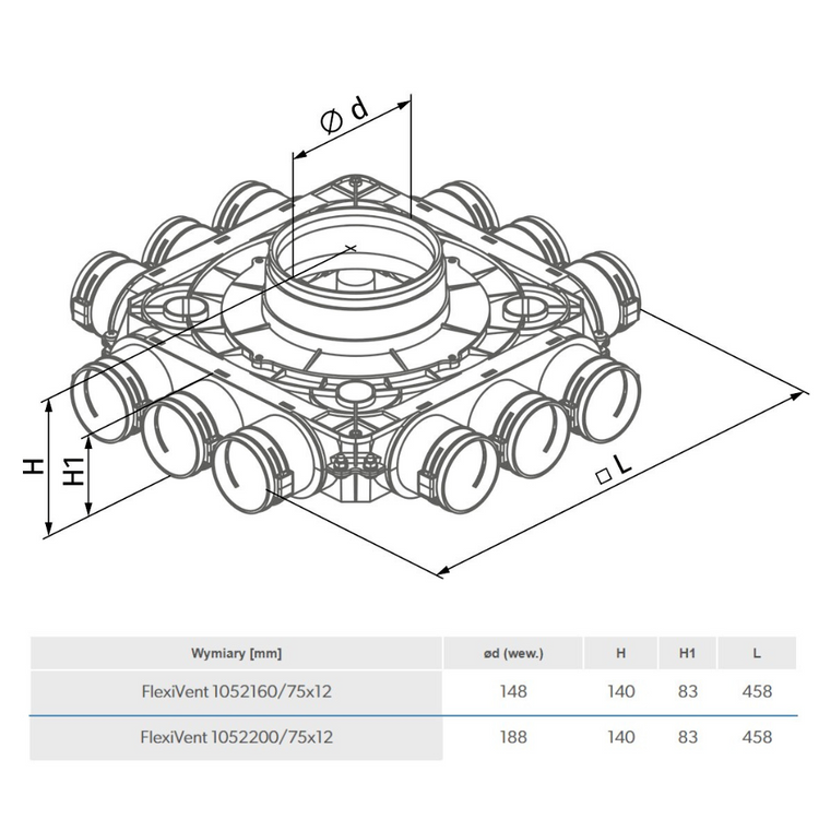 Rozdzielacz wentylacyjny 12x75/200 REKUPERACJA 75