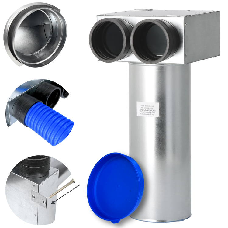 SKRZYNKA ROZPRĘŻNA REKUPERACJA 2x75 mm | fi 100 OCYNK-GUMA pod anemostat