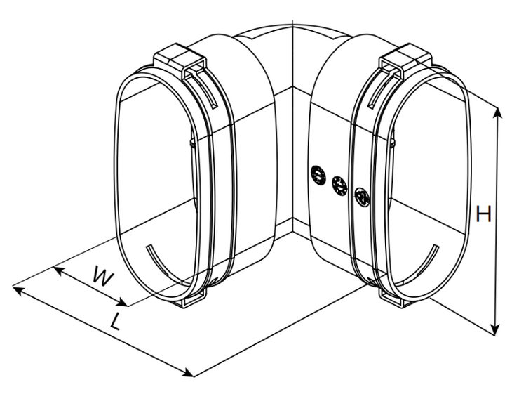 Kolano pionowe 90° Rekuperacja - System Owalny FLAT 52x117 mm
