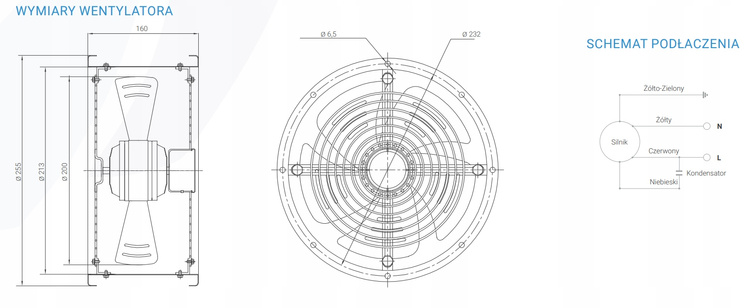 Wentylator przemysłowy kanałowy osiowy FKO 200 wodoszczelny