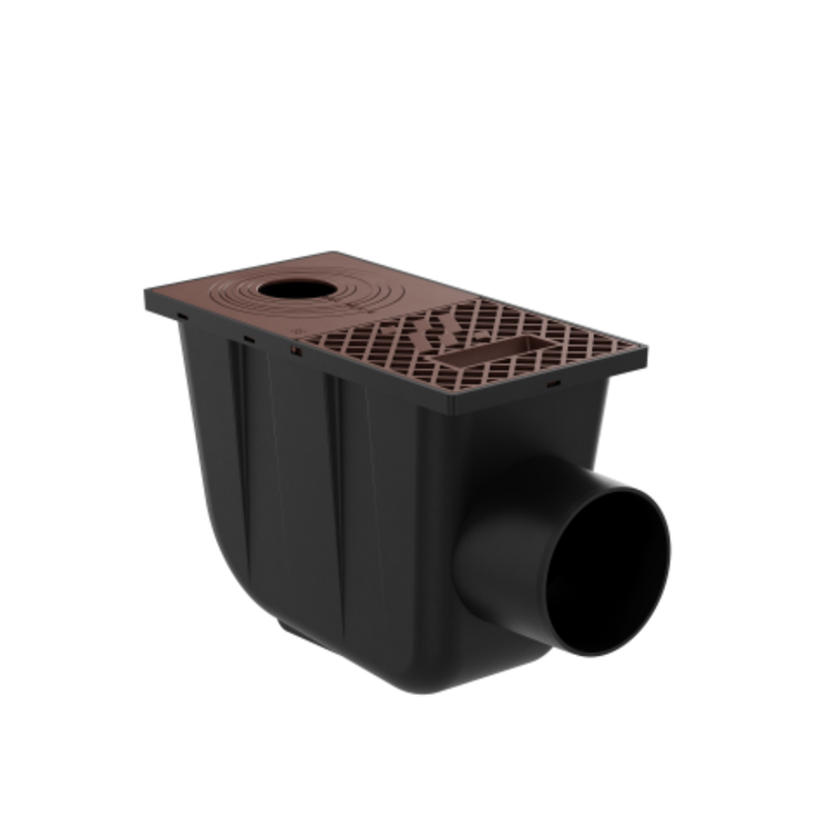 Osadnik Rynnowy Boczny BRĄZOWY do Rur Okrągłych z kratką rewizyjną fi110 