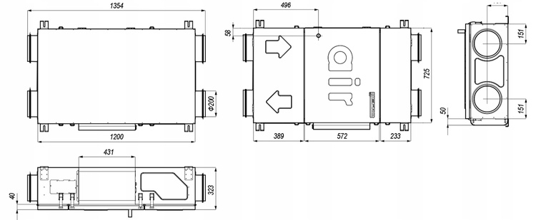 Rekuperator DEFRO DRX F 350 m3/h Podwieszany - nagrzewnica + panel sterowania