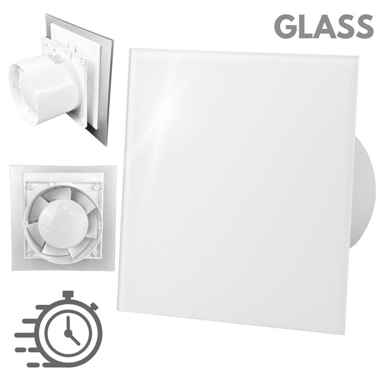 Wentylator łazienkowy dRim fi125 (DTS) + FRONT SZKŁO Biały połysk