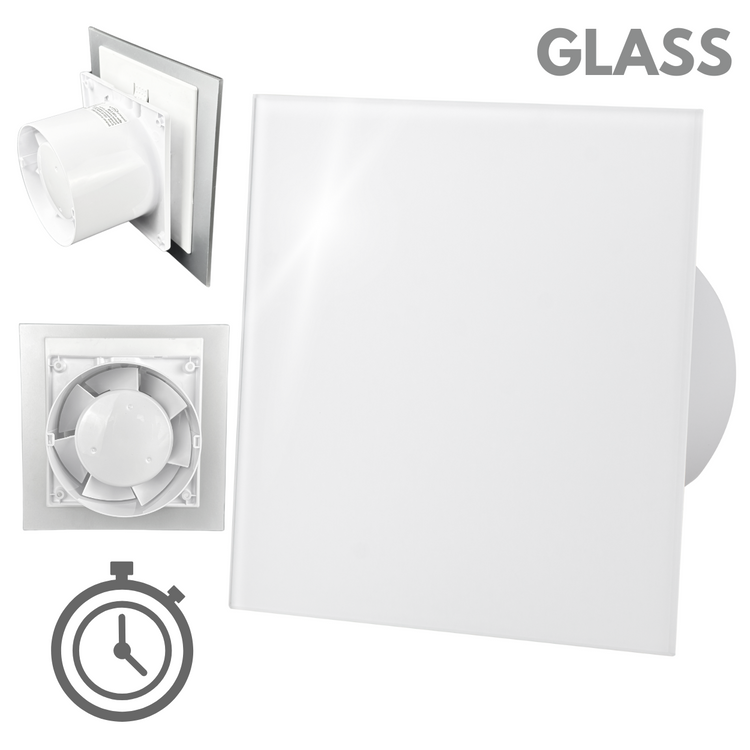 Wentylator łazienkowy dRim fi100 (TS) + FRONT SZKŁO Biały połysk