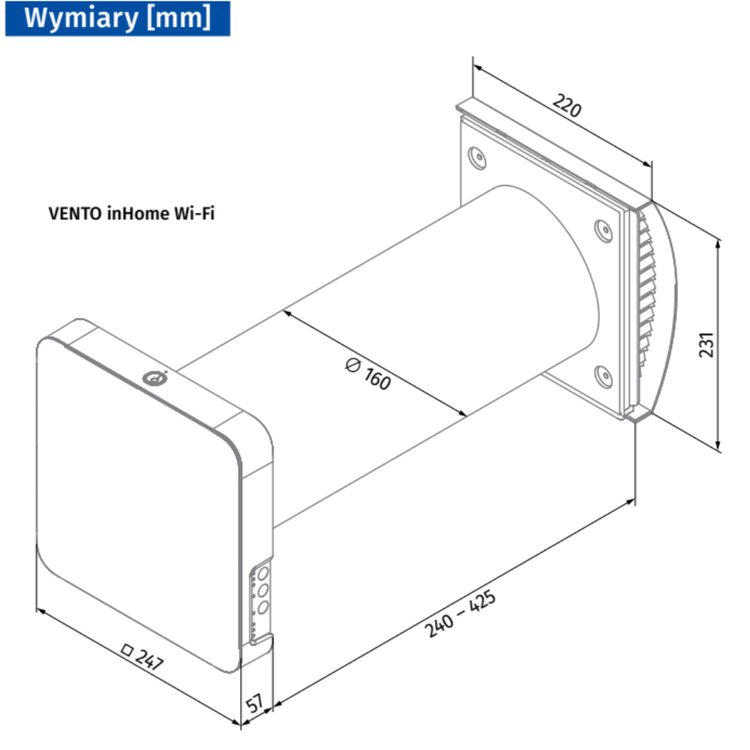 Rekuperator Ścienny Decentralny VENTO inHome Wi-Fi Black 50m3/h