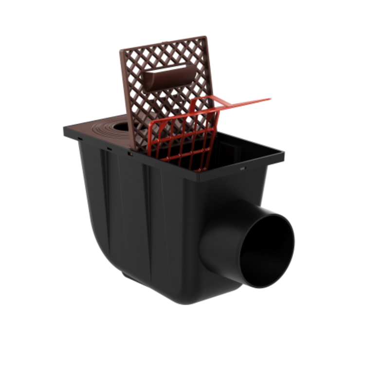 Osadnik Rynnowy Boczny BRĄZOWY do Rur Okrągłych z kratką rewizyjną fi110 