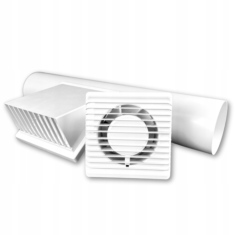 Zestaw wentylacyjny wywiewny wentylator przez ścianę 125 mm BIAŁY
