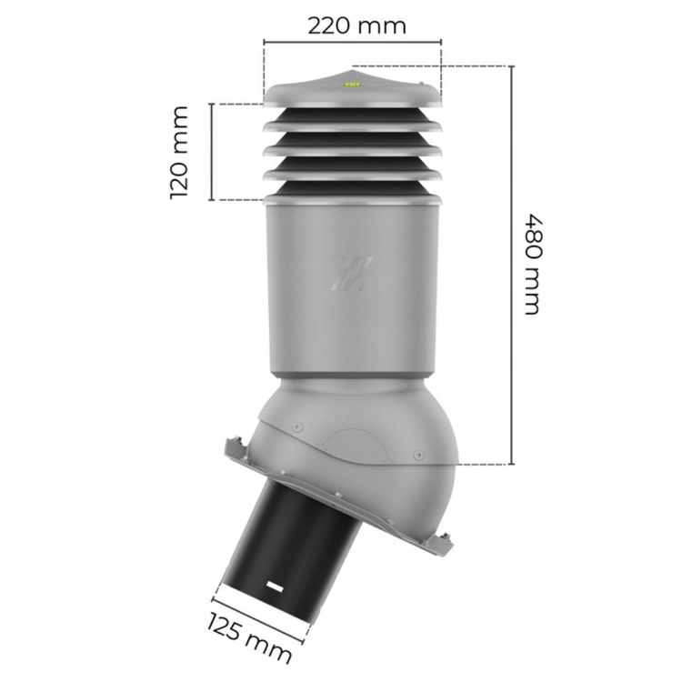 Kominek Wentylacyjny IZOLOWANY WYRZUTNIA fi125mm do blachy trapezowej  T18 GRAFIT METALIC RAL 9007