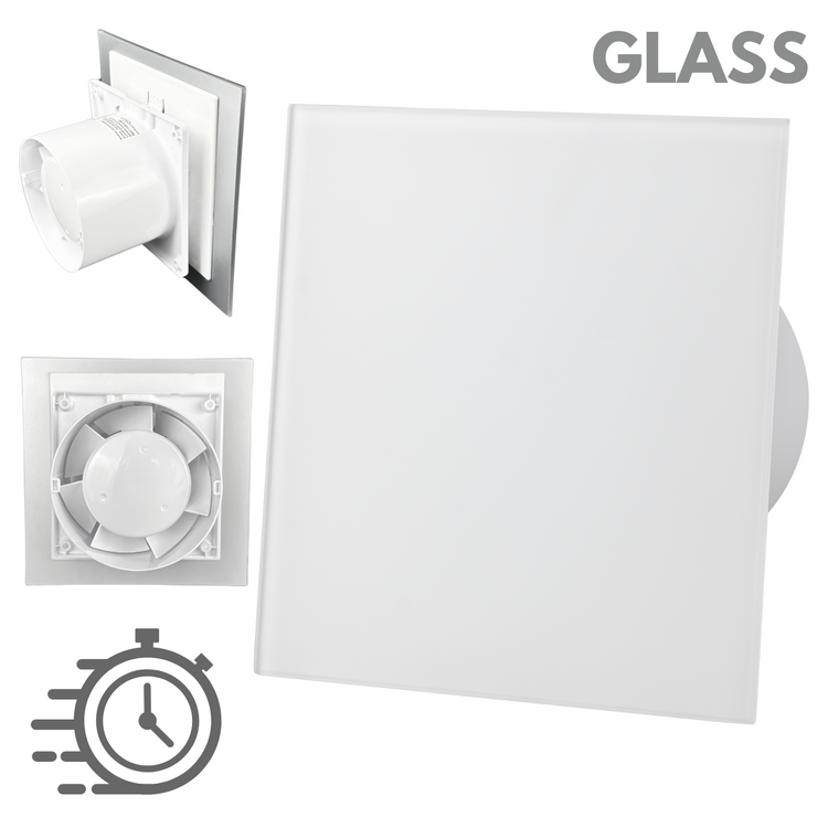 Wentylator łazienkowy dRim fi125 (DTS) + FRONT SZKŁO Biały mat