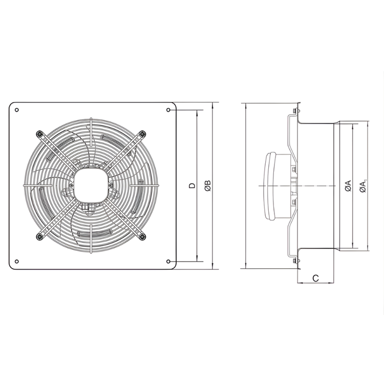 Wentylator przemysłowy ścienny 1450m3/h aRok 250