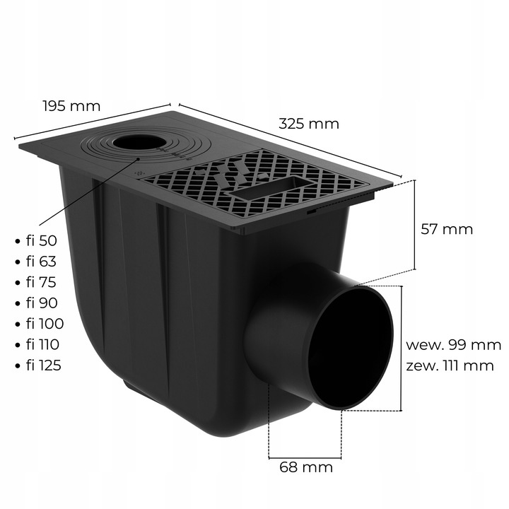 Osadnik Rynnowy Boczny JASNOSZARY do Rur Okrągłych z kratką rewizyjną fi110