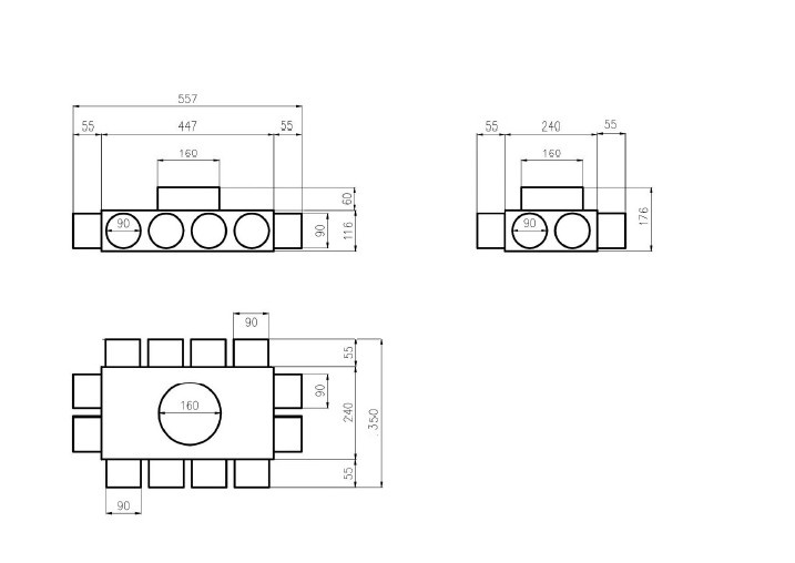 Skrzynka rozdzielcza rozdzielacz rurowy wentylacyjny fi160 / 12x90mm