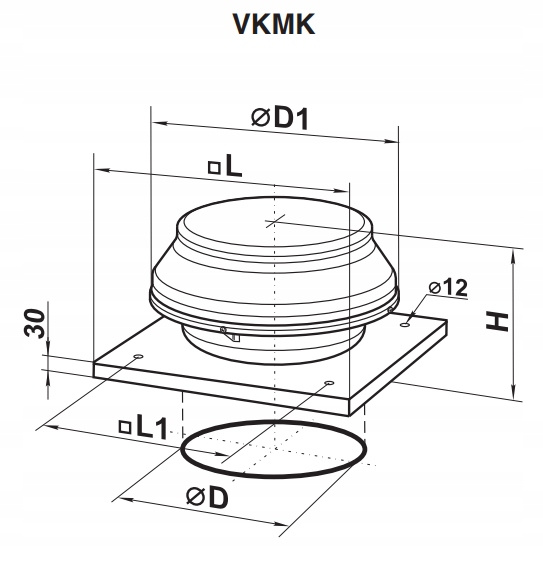 Wentylator dachowy VKMK 250 1310m3/h