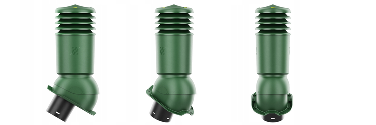 Kominek Wentylacyjny IZOLOWANY WYRZUTNIA fi125mm do blachy trapezowej T18 ZIELONY RAL 6020