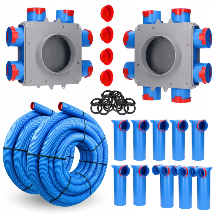 ZESTAW DO REKUPERACJI fi90 - kanały, rozdzielacze, skrzynki rozprężne