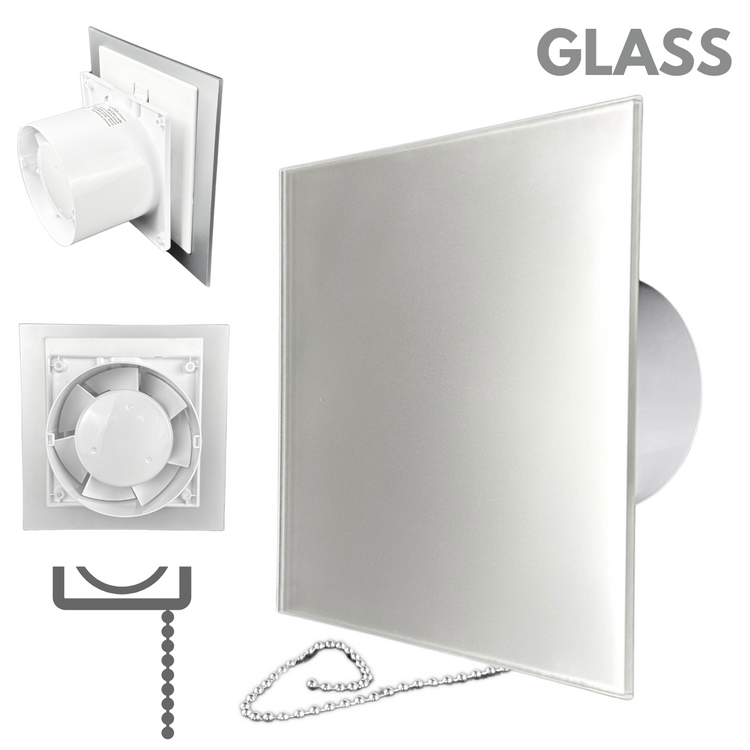 Wentylator łazienkowy dRim fi125 (PS) + FRONT Szkło Satynowe srebro