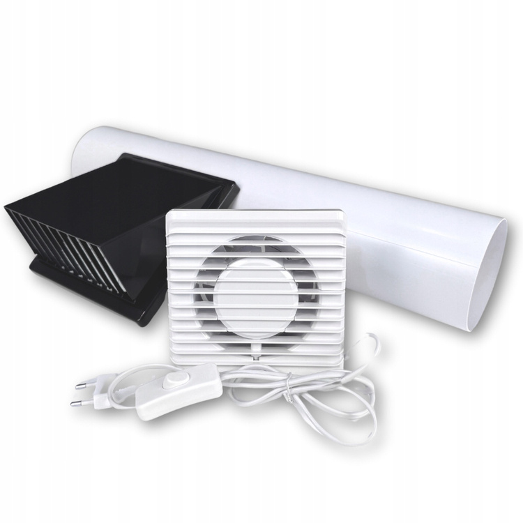 Zestaw wentylacyjny wywiewny wentylator przez ścianę 100 mm + KABEL WŁĄCZNIK