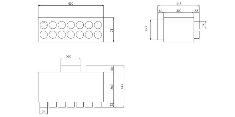 Skrzynka rozdzielcza rozdzielacz przelotowy wentylacja fi 160 / 14x75mm