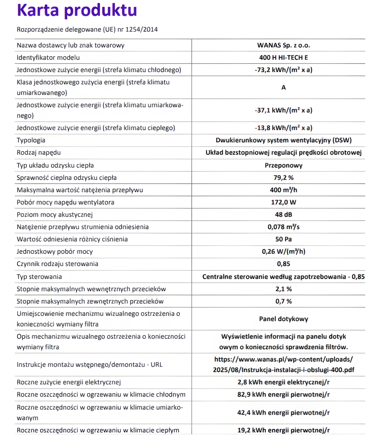 Rekuperator Wanas 400H HI-TECH POZIOMY Centrala wentylacyjna - 400 m3/h pol_pl_Rekuperator-Wanas-415H-HI-TECH-Centrala-wentylacyjna-6340_7