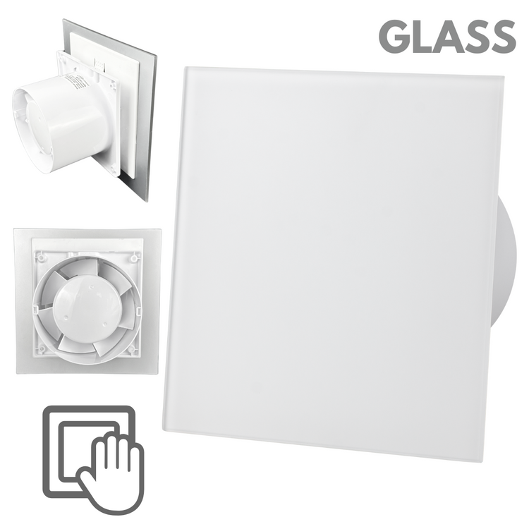 Wentylator łazienkowy dRim fi125 (S) + FRONT Szklany Biały mat
