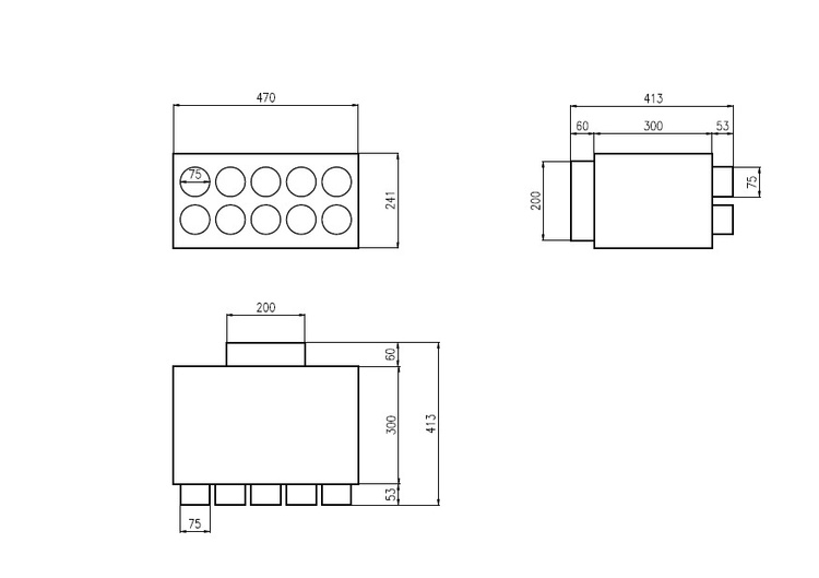 Skrzynka rozdzielcza rozdzielacz przelotowy wentylacja fi 200 / 10x75 mm