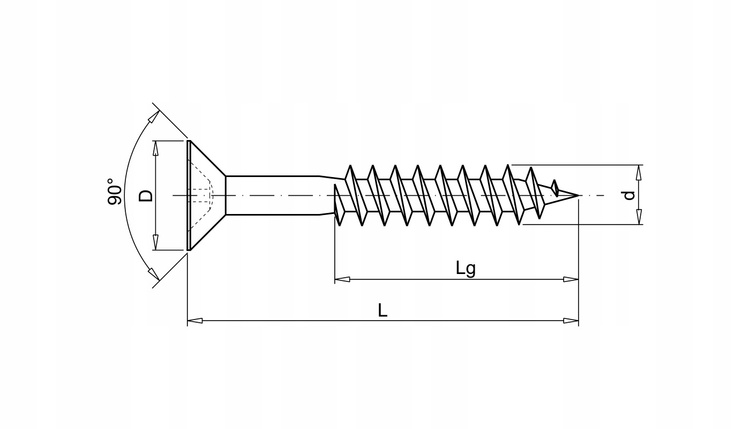 Wkręt do drewna hartowany łeb stożkowy PZ2 | 10szt. | 3.5x60 mm