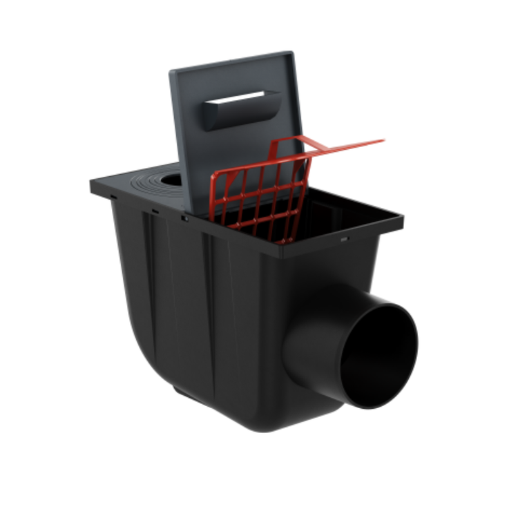 Osadnik Rynnowy Boczny ANTRACYT do Rur Okrągłych z klapką rewizyjną fi110 