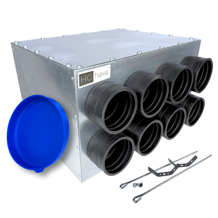 Skrzynka rozdzielcza rozdzielacz przelotowy wentylacja fi 200 / 8x75 mm