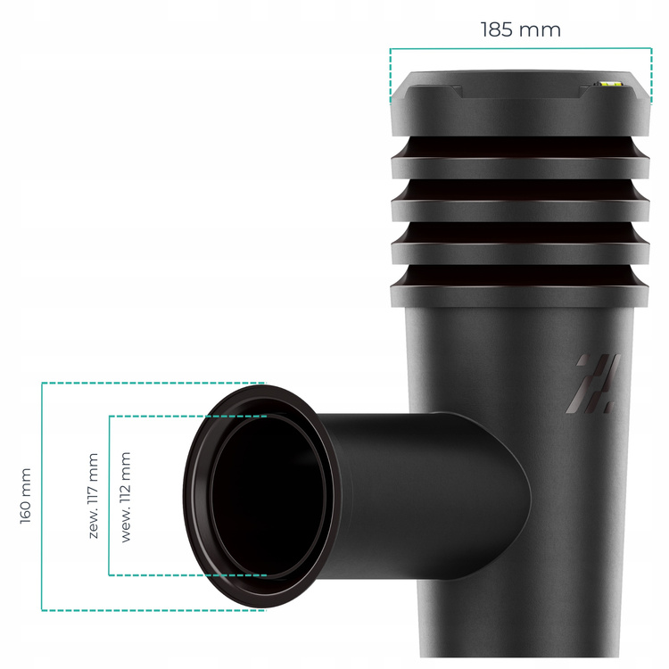 Wyrzutnia czerpnia ścienna kominek wentylacyjny wywietrznik CZARNY fi110