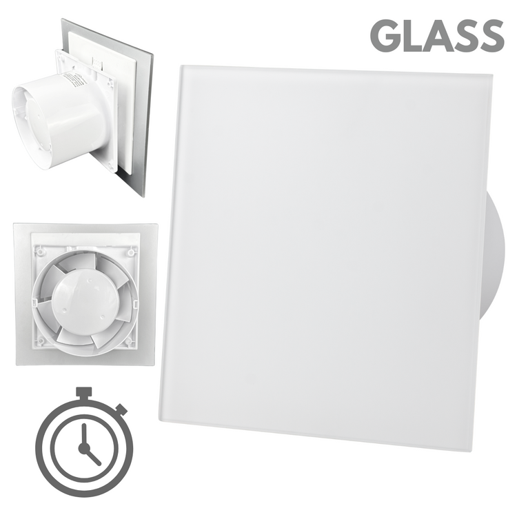 Wentylator łazienkowy dRim fi100 (TS) + FRONT SZKŁO Biały mat