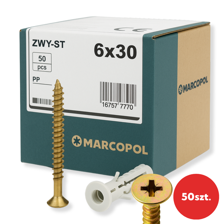 Kołek rozporowy z wkrętem stożkowym 3,5x35 PZ |50 szt.| kołek 6x30 mm