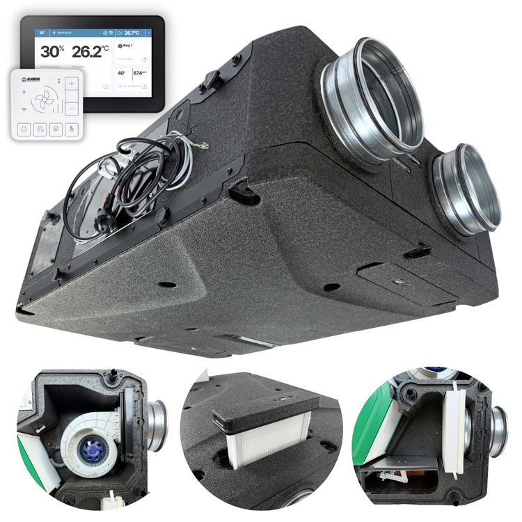 REKUPERATOR Centrala Blauberg Reneo-Fit D 240 - NAGRZEWNICA + EPP + BIAŁY PANEL STERUJĄCY