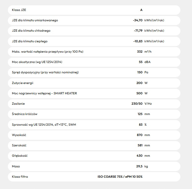 Rekuperator WANAS BLACK 300V XF Centrala wentylacyjna - 300 m3/h