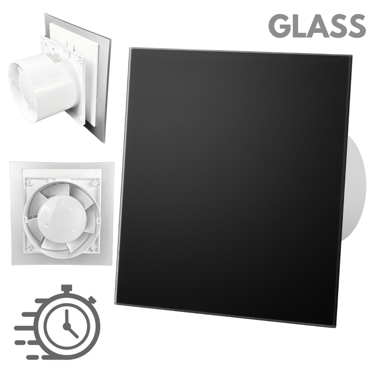 Wentylator łazienkowy dRim fi100 (DTS) + FRONT SZKŁO Czarny mat