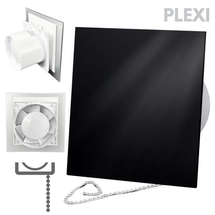 Wentylator łazienkowy dRim fi100 (PS) + FRONT PP Czarny połysk