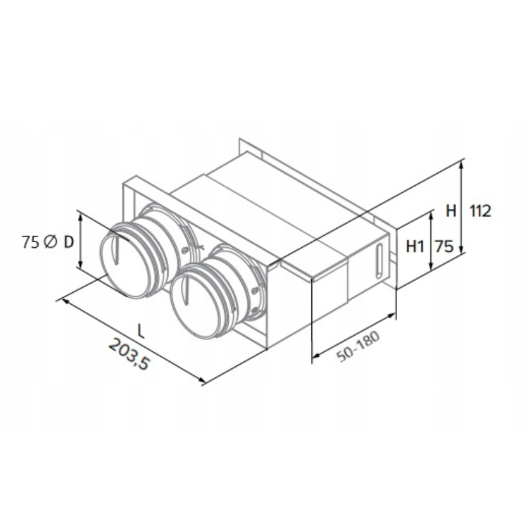 SKRZYNKA ROZPRĘŻNA PRZELOTOWA ŚCIENNA 2x75 + KRATKA WENTYLACYJNA 200x55 mm