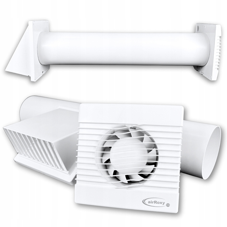 Zestaw Wentylacyjny Wywiewny Wyciąg Wilgoci przez ścianę 150 mm BIAŁY