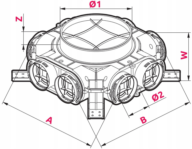 SKRZYNKA ROZDZIELCZA ROZDZIELACZ REKUPERACJA WENTYLACJA fi160 / 8x75mm