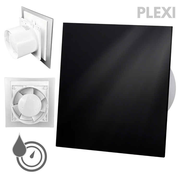 Wentylator łazienkowy dRim fi100 (HS+TS) + FRONT PP Czarny połysk