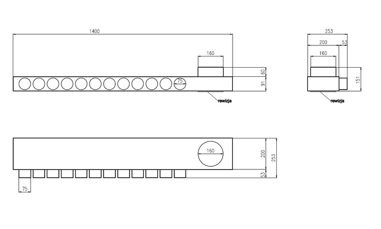 Rozdzielacz wentylacyjny skrzynka rozdzielcza 12x75 fi 160 REKUPERACJA fi75