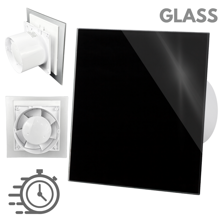 Wentylator łazienkowy dRim fi125 (DTS) + FRONT SZKŁO Czarny połysk